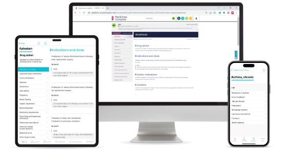 Laptop, tablet, and mobile showing MedicinesComplete