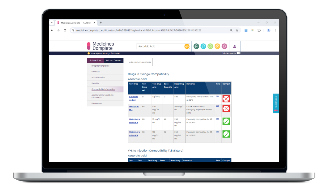ASHP injectable drug information on laptop