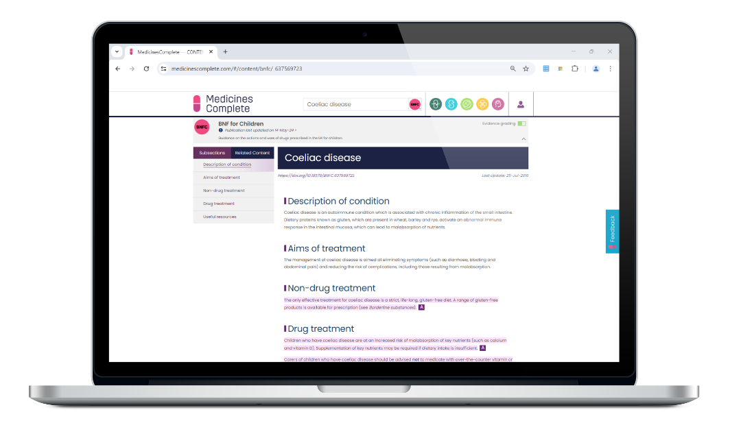Access BNF for Children online via MedicinesComplete laptop