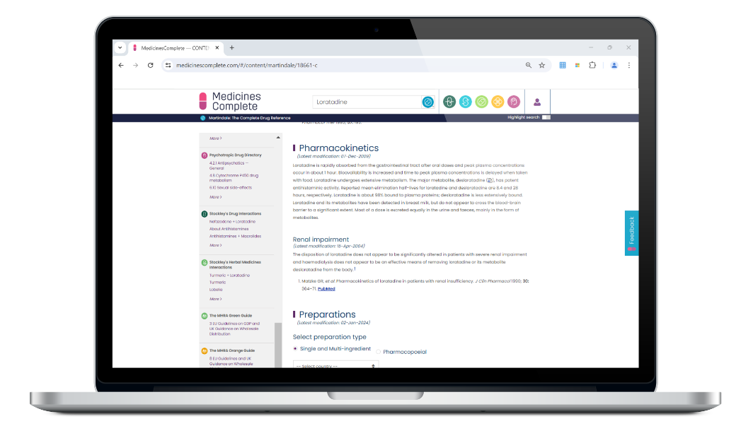 Martindale: The Complete Drug Reference on laptop screen