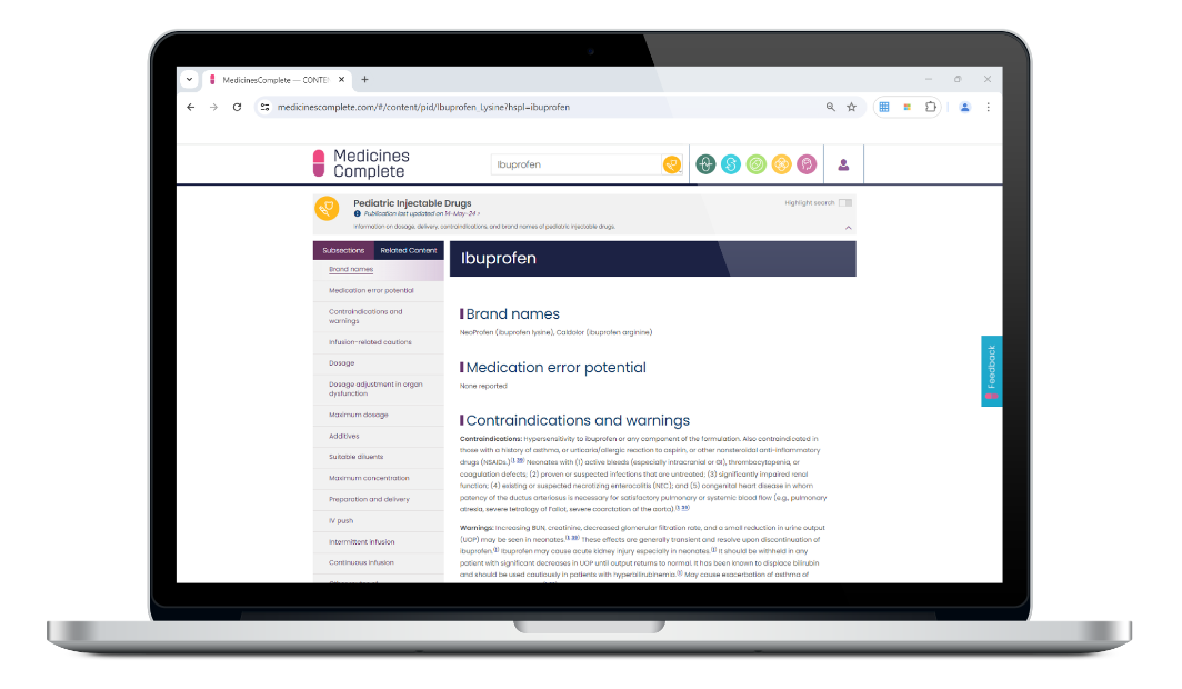 Paediatric injectable drugs laptop