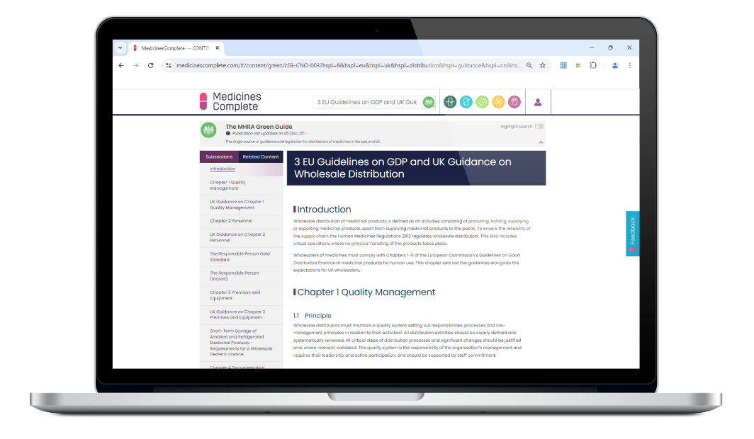 The MHRA Green Guide laptop screen