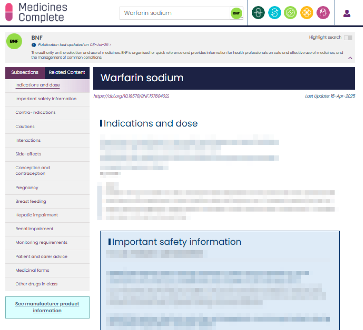BNF drug monograph accessed via MedicinesComplete